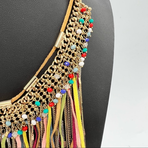 Cära Leather Chain Dangle Multi-color Goldtone Necklace - Picture 2 of 5